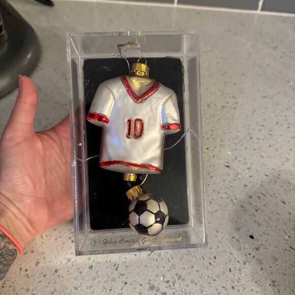 Y2K Vintage Soccer Glass Christmas Ornaments Sports Ball Number 10 Jersey - Picture 1 of 7